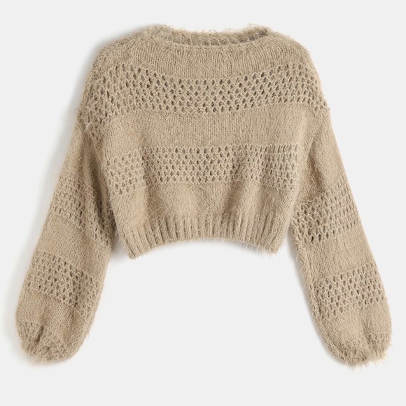 Cupshe x JoJo Camel Fuzzy Cutout Knit Sweater - Picture 5 of 6